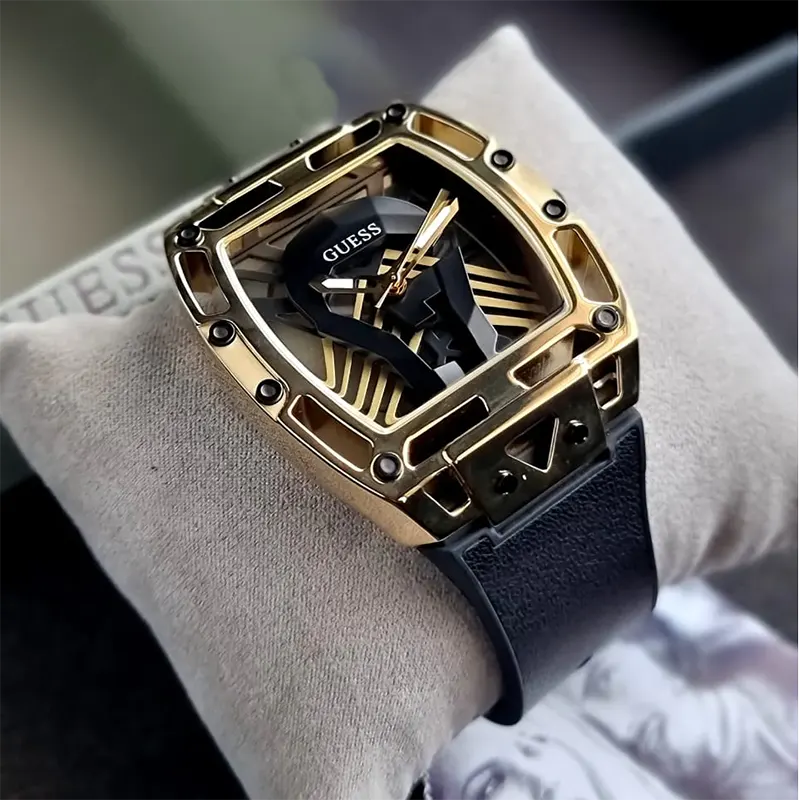 Guess Legend Black Dial Gold Bezel Men’s Watch- GW0500G1